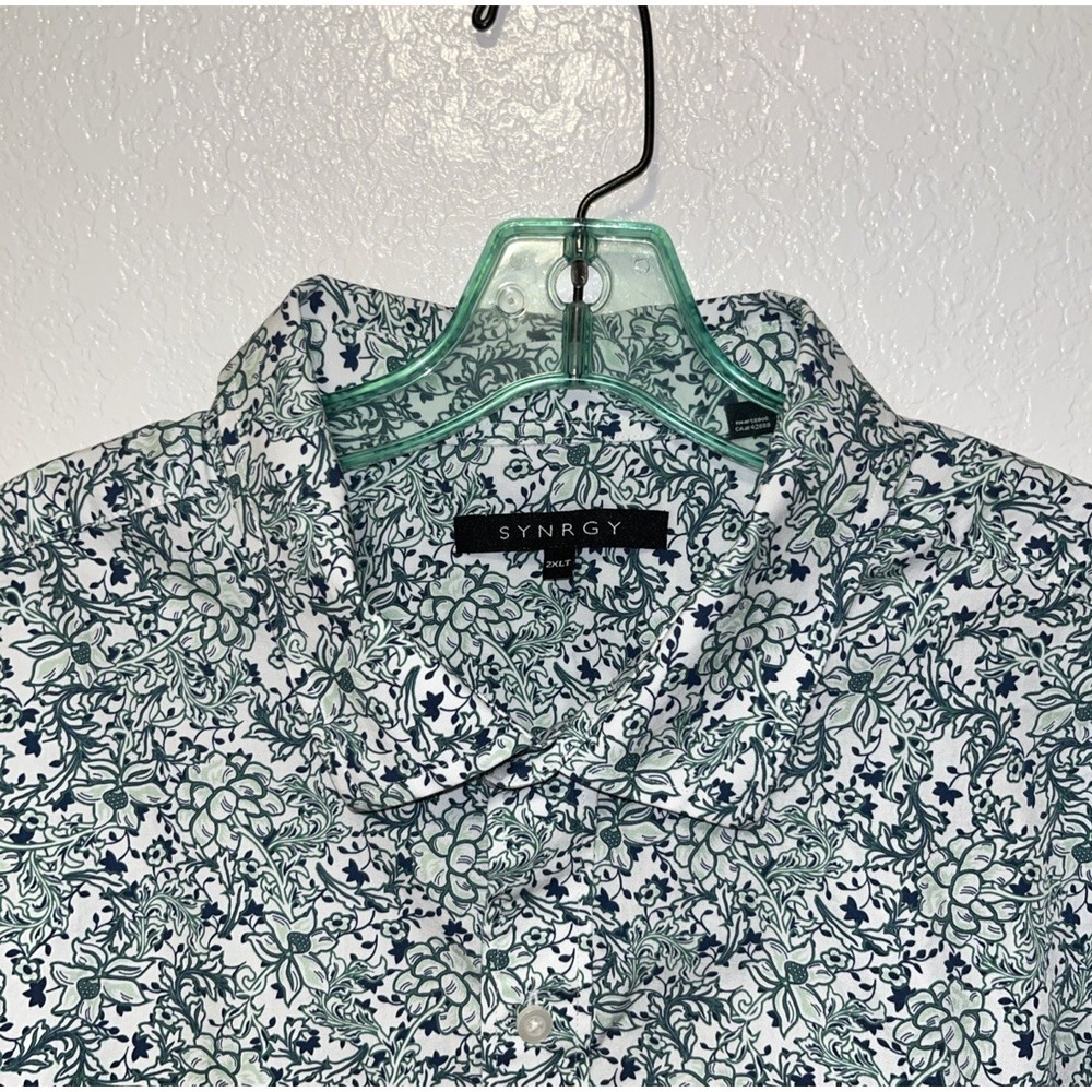Synergy Button Up Shirt Men's 2XLT Green/Blue Floral pattern